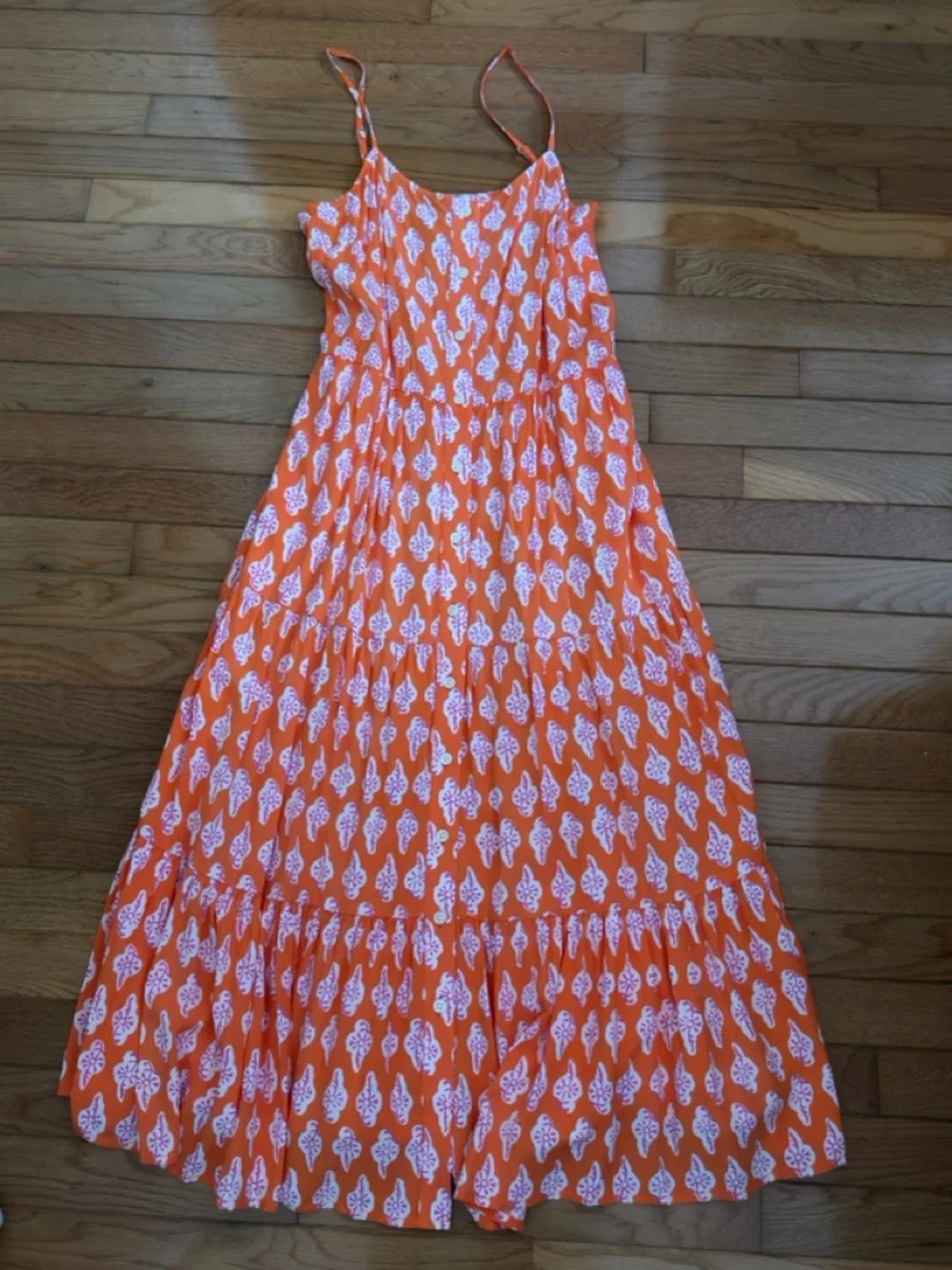 J. Crew Orange Printed Midi Dress with White Motif - Picture 4 of 4
